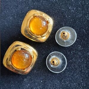 Monet Gold and Amber Stud Earrings